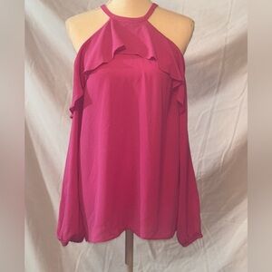 Michael Kors Hot Pink Ruffle Halter Blouse